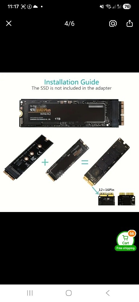 M.2 Pcie NVMe SSD adaptor for MacBo - 1
