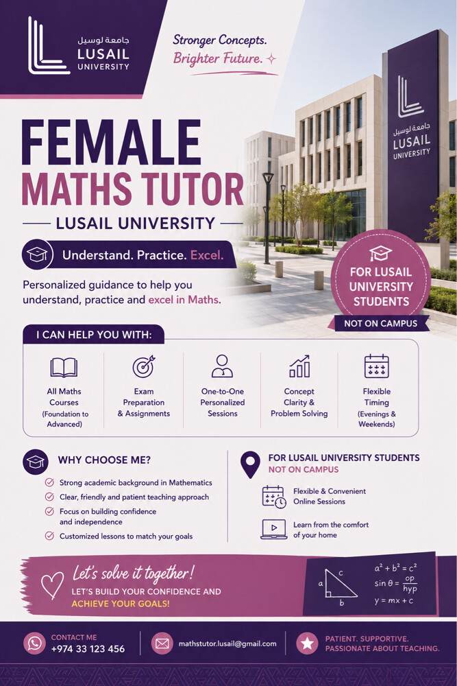 Lusail University Female Math Tutor - 1