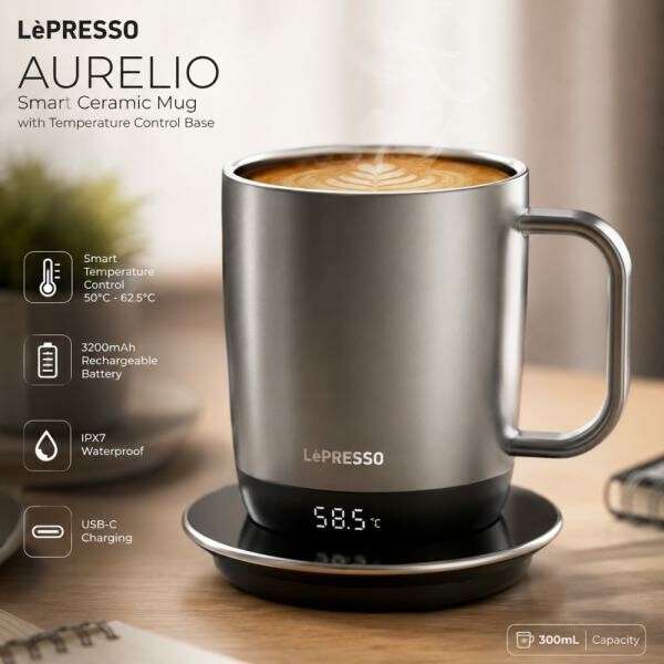Lepresso Aurelio Ceramic Mug Silver - 3