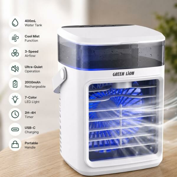 Rechargeable Air Cooler Fan - White - 3