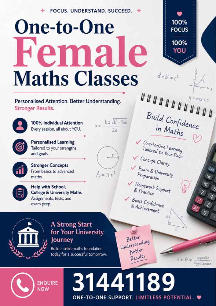 One-to-One Female Maths Classes - 1