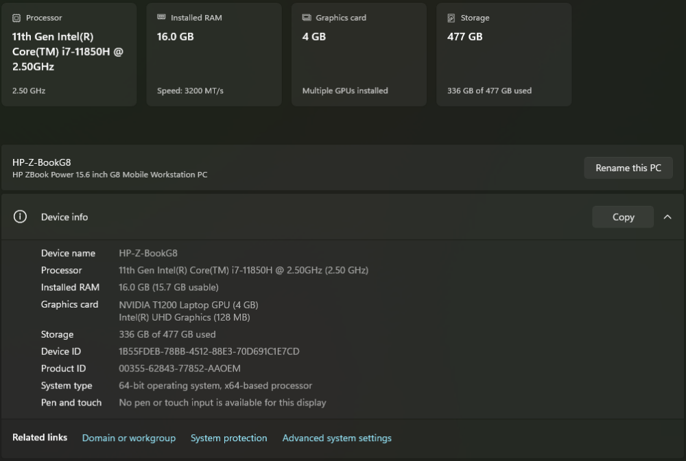 HP -ZBook i7-11 with NVIdia graphic - 7