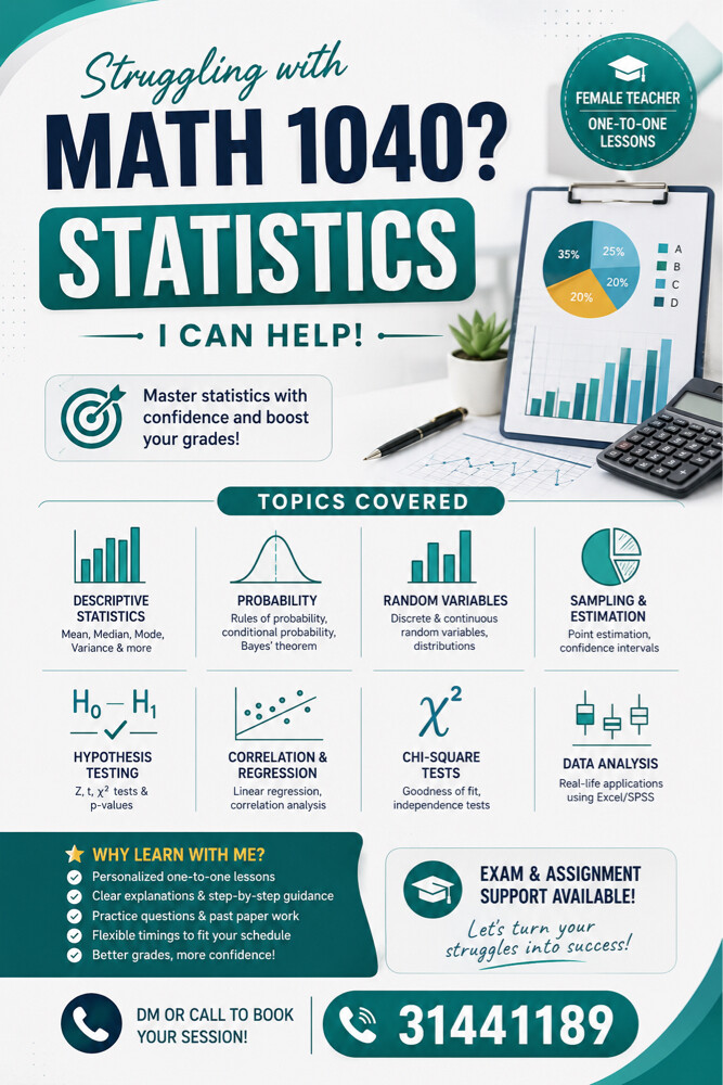 MATH 1040 Statistics Female Tutor  - 1