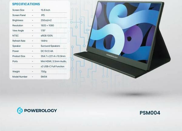 Powerology Ultra-Slim  Monitor 15.6 - 2