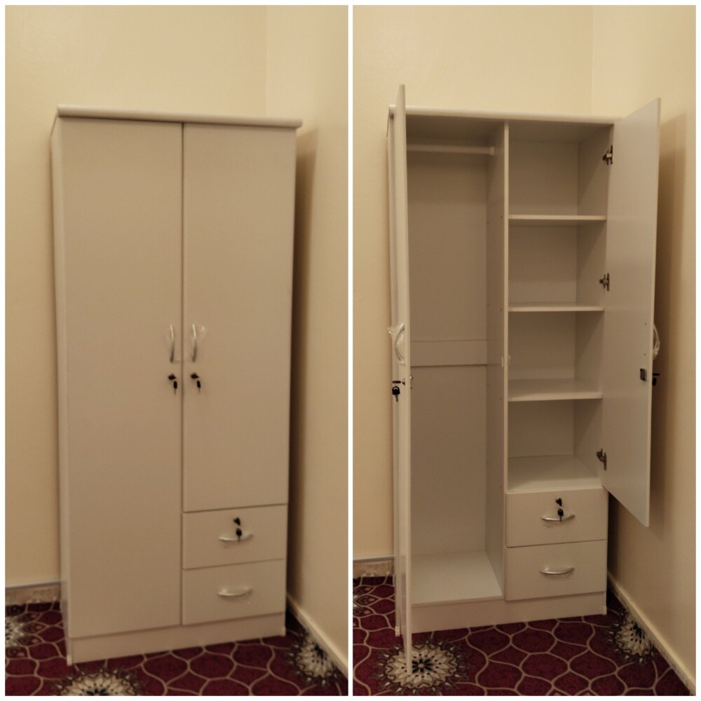2 Door Wooden Wardrobe with Drawers - 1