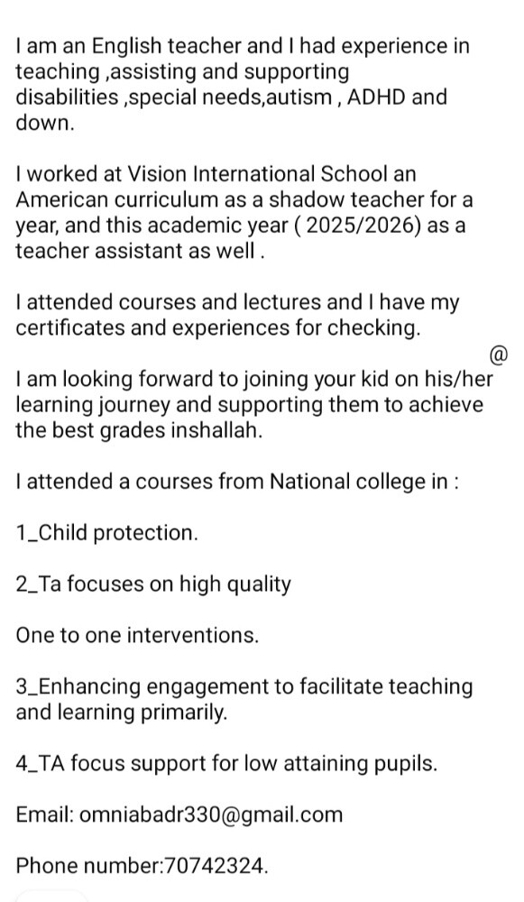 shadow teacher and elderly caring - 1