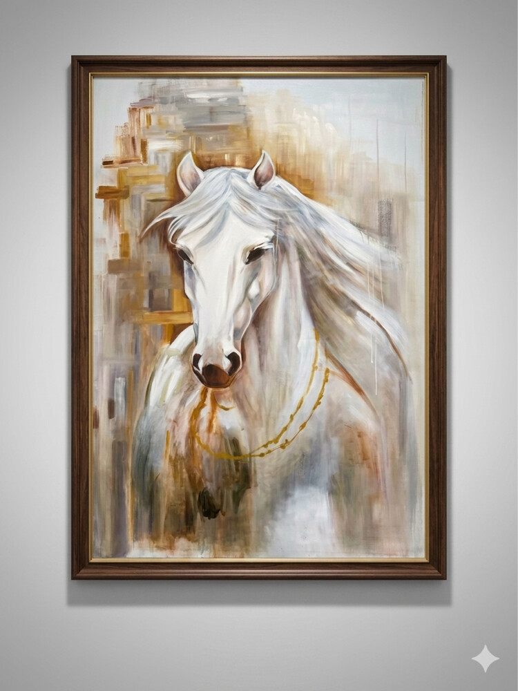 : لوحة خيل أبيض أصلية كانفاس - 4
