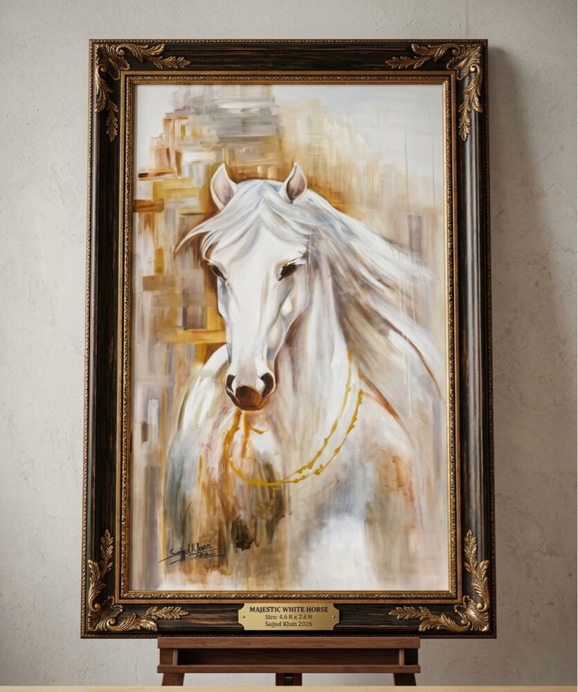 : لوحة خيل أبيض أصلية كانفاس - 1