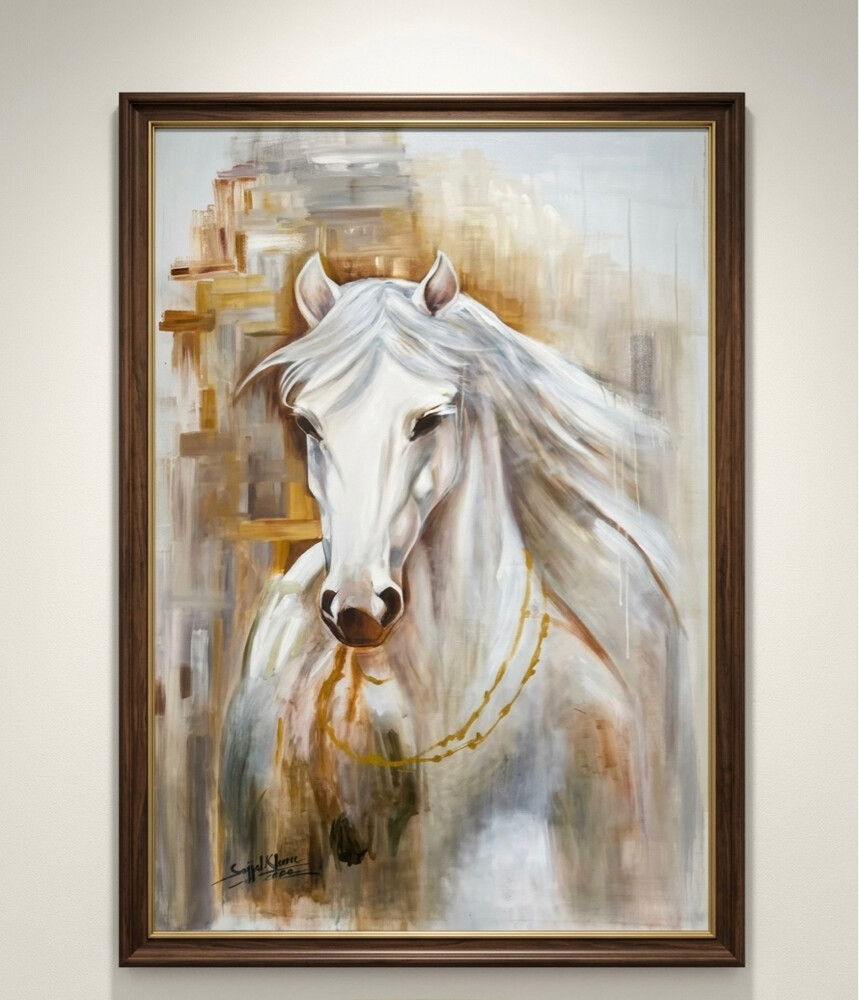 : لوحة خيل أبيض أصلية كانفاس - 5