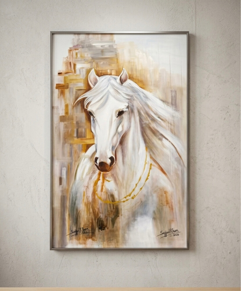 : لوحة خيل أبيض أصلية كانفاس - 3