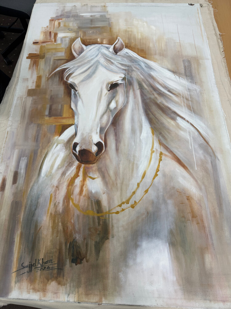 : لوحة خيل أبيض أصلية كانفاس - 2