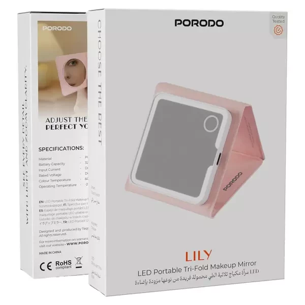 Porodo Lily Tri-Fold Makeup Mirror - 5