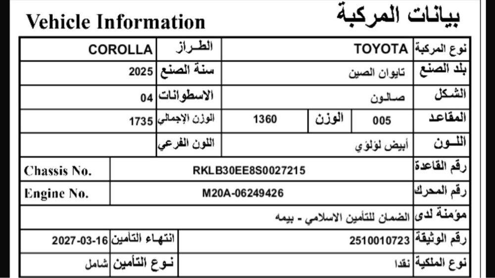 للبيع كورلا فول ابشن - 5