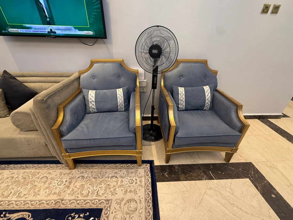 2 chairs and a blue curtain - 4