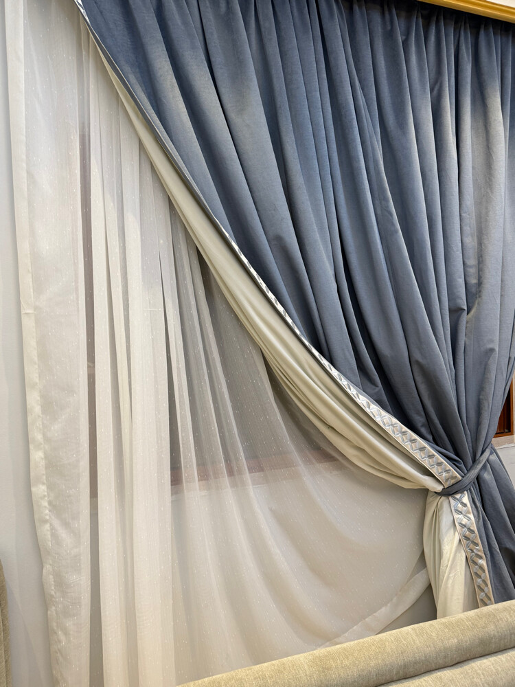 2 chairs and a blue curtain - 3