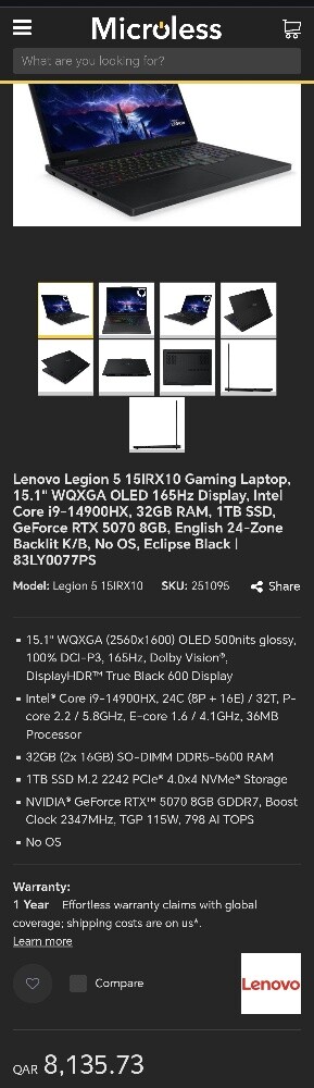 Lenovo Legion 5i, w/ RTX 5070 & i9 - 2