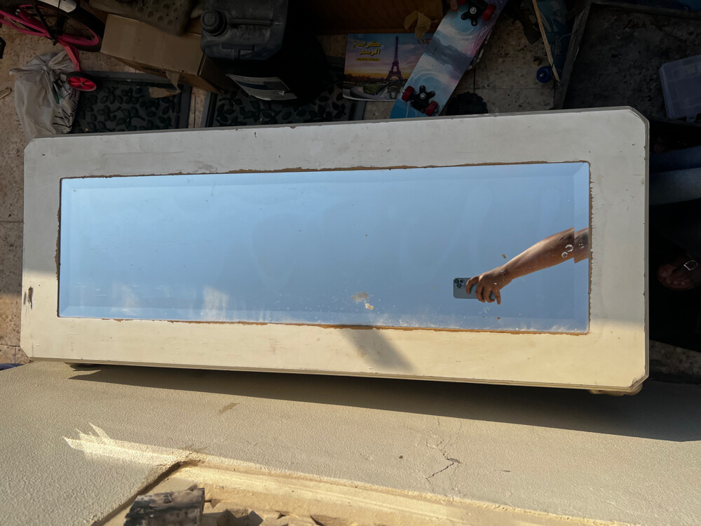 wood console with glass in middle - 2
