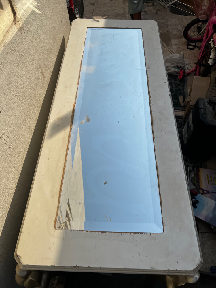 wood console with glass in middle - 3