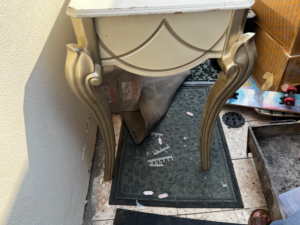 wood console with glass in middle - 4