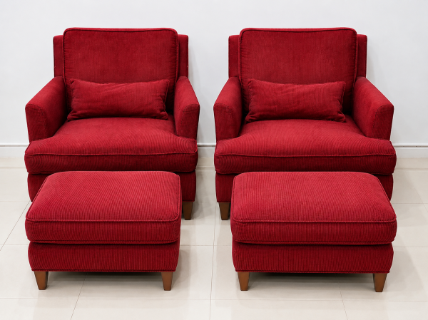 Armchairs with 2 matching ottomans - 1