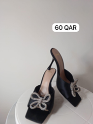 Black Bow Detail Block Heel Sandals - 1