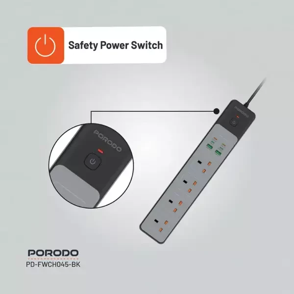 Porodo 4AC 65W 3000W Power Strip - 3