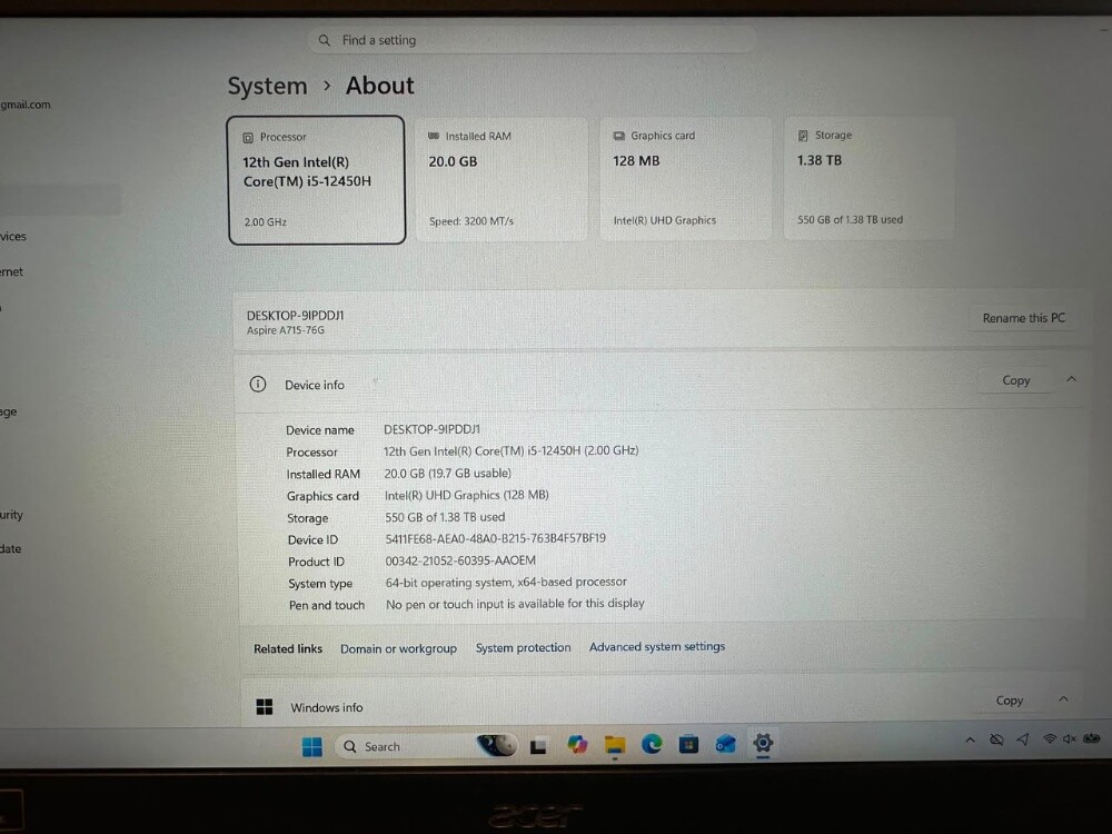 Acer Aspire 7 i5-12 rtx 3050 - 6