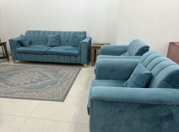 Elegant Blue Velvet Sofa Set - 2