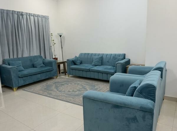 Elegant Blue Velvet Sofa Set - 4