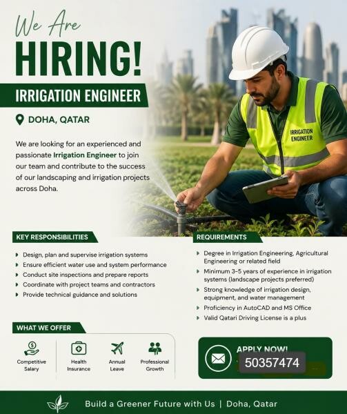 WE ARE HIRING  IRRIGATION ENGINEER - 2