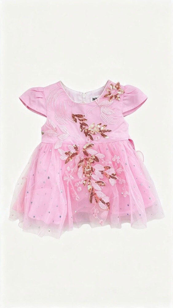 Pink Floral Sequin Party Dress - 1