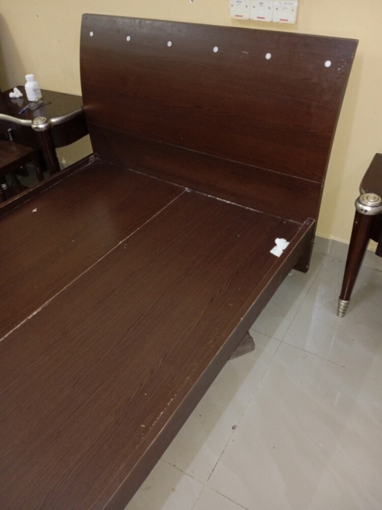 dark brown single bed with mattress - 3