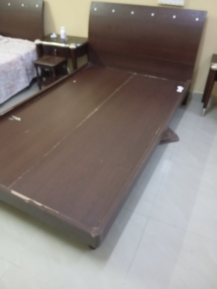 dark brown single bed with mattress - 2