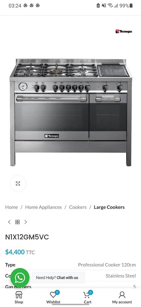 Tecnogas 120*75 cm 5 Burners. - 2