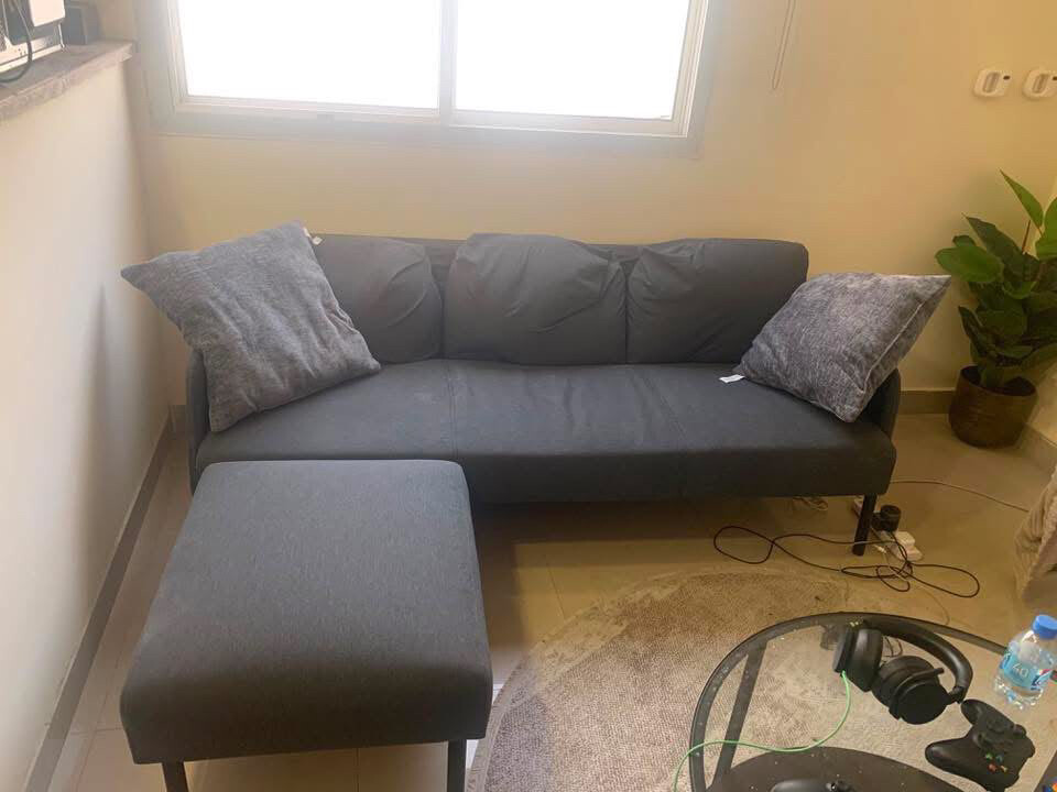 ikea 3 seated sofa with footstool - 1