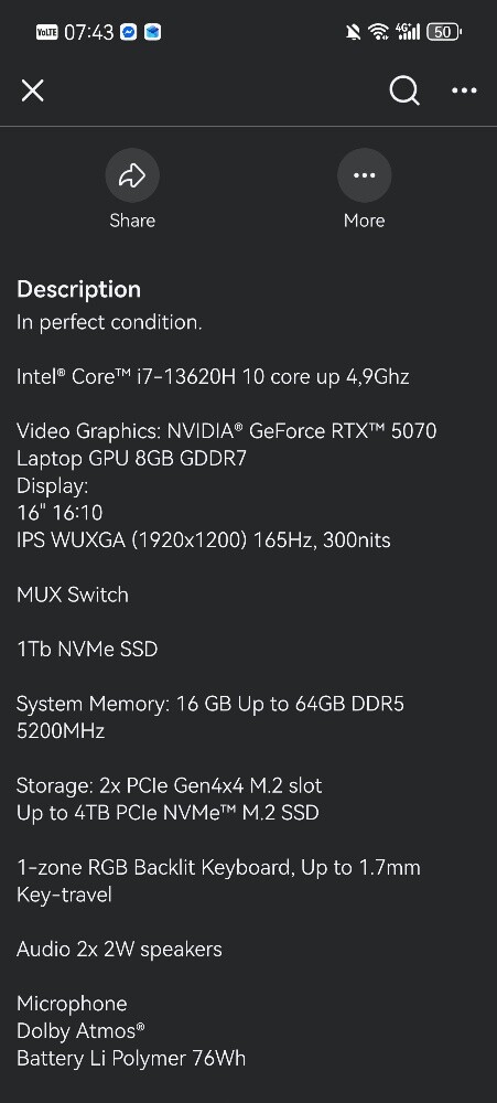 GIGABYTE A16 I7 13/16GB/RTX 5070 GA - 7