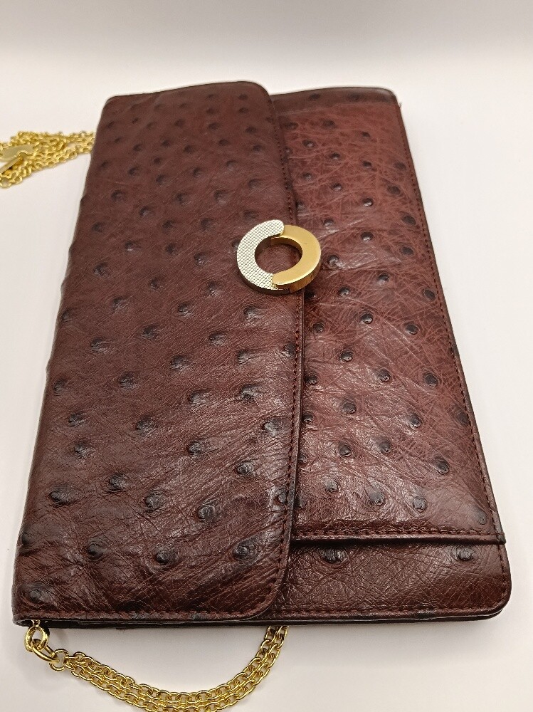 Genuine Ostrich Clutch Maroon - 4