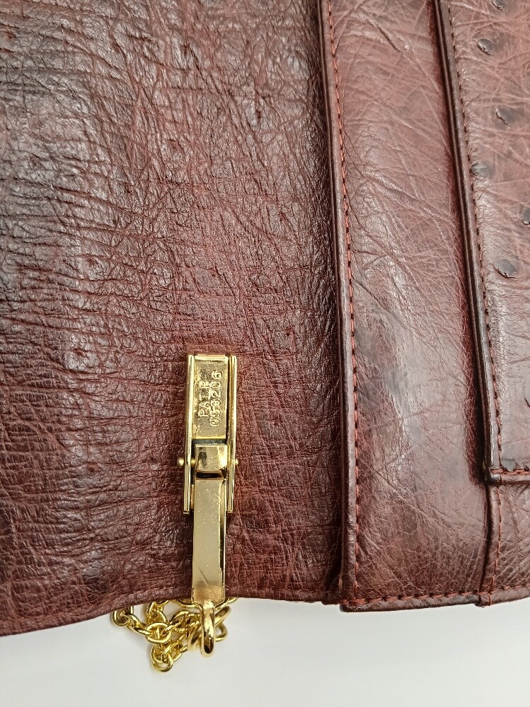 Genuine Ostrich Clutch Maroon - 6