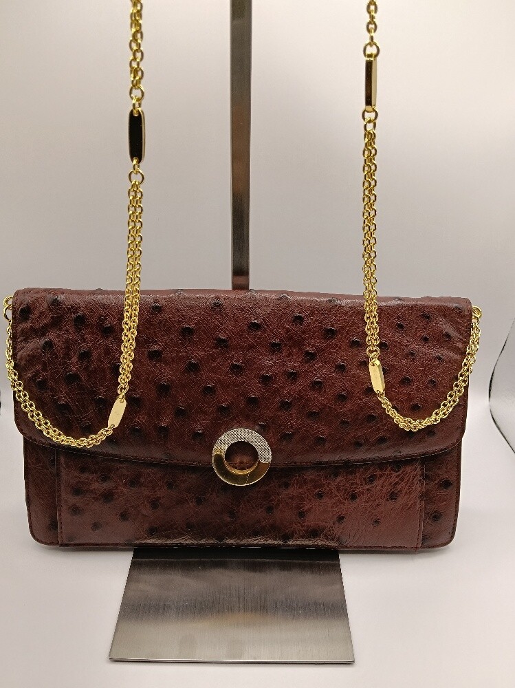 Genuine Ostrich Clutch Maroon - 1