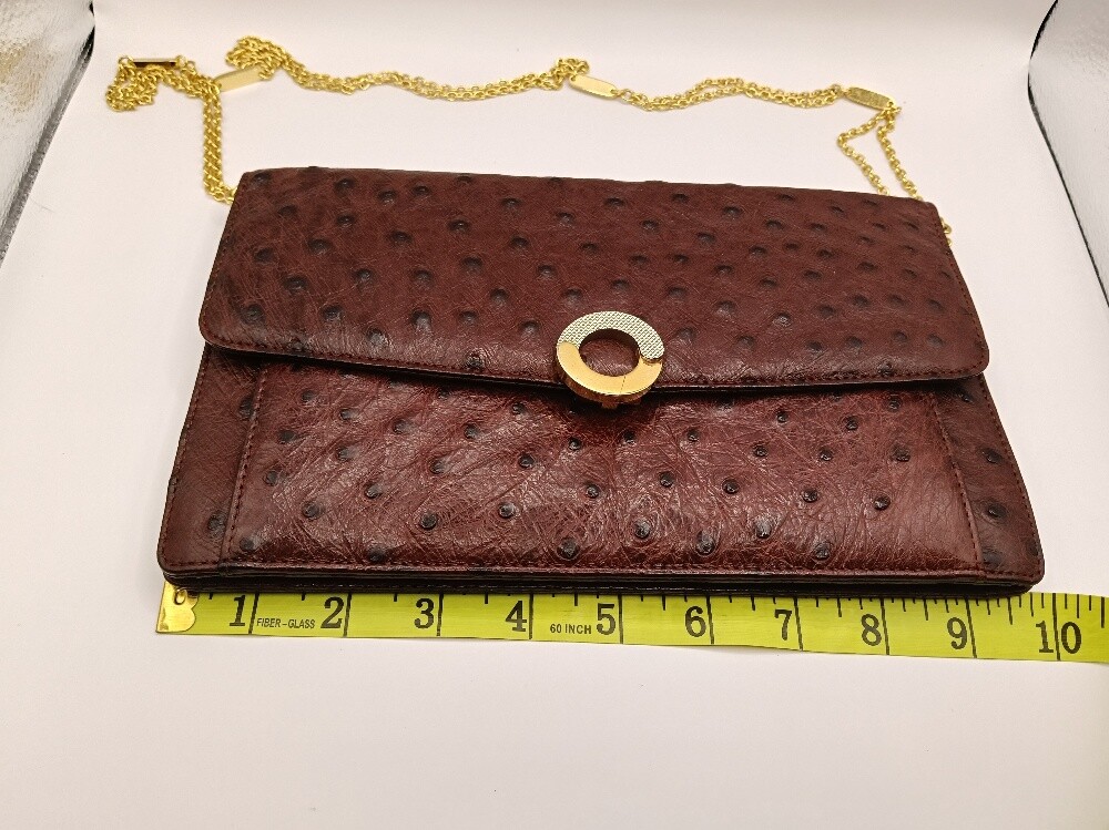 Genuine Ostrich Clutch Maroon - 14