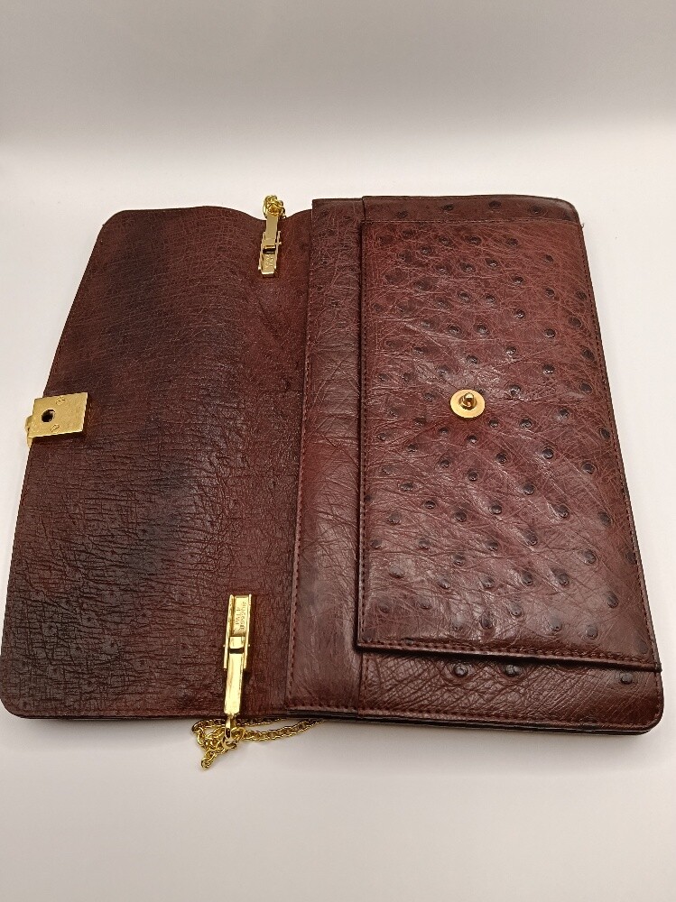 Genuine Ostrich Clutch Maroon - 5