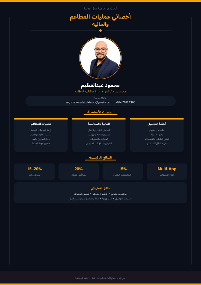 خبره في اداره المطاعم + محاسب - 1