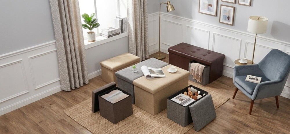 Folding Storage Ottomans & Bench Se - 1