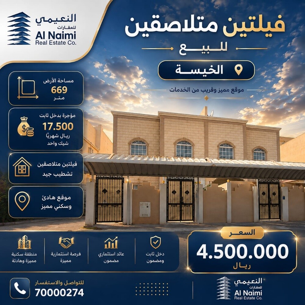 للبيع فيلتين متلاصقين الخيسه - 1