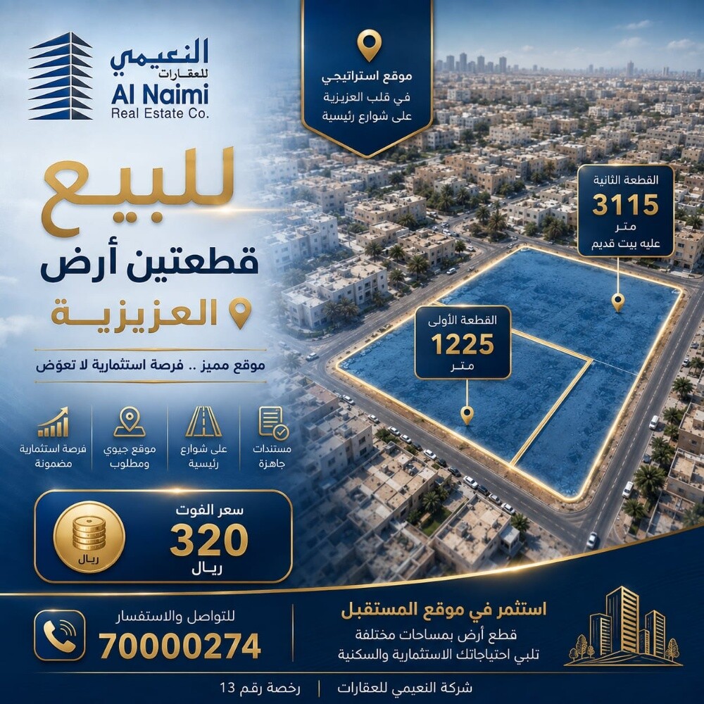للبيع ارض سكنيه العزيزيه - 1