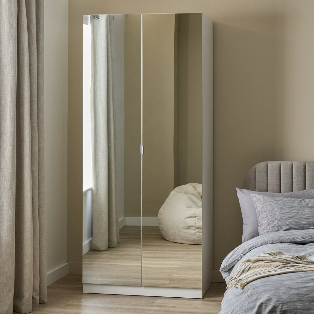 IKEA 2 Door Mirror Wardrobe - White - 5