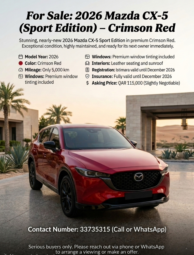 Mazda CX5 Sports Edition (2026) in Crimson Red color. Less than 5k km. - 1