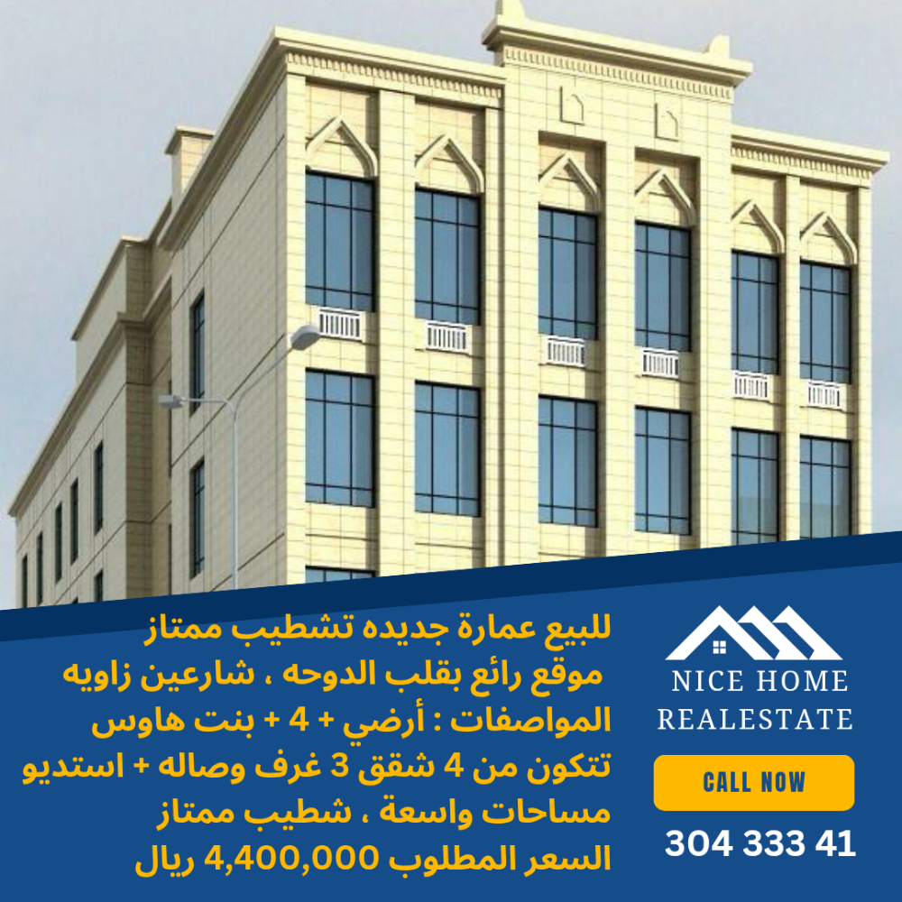 للبيع عماره جديده 4 شقق 3 غرف - 1