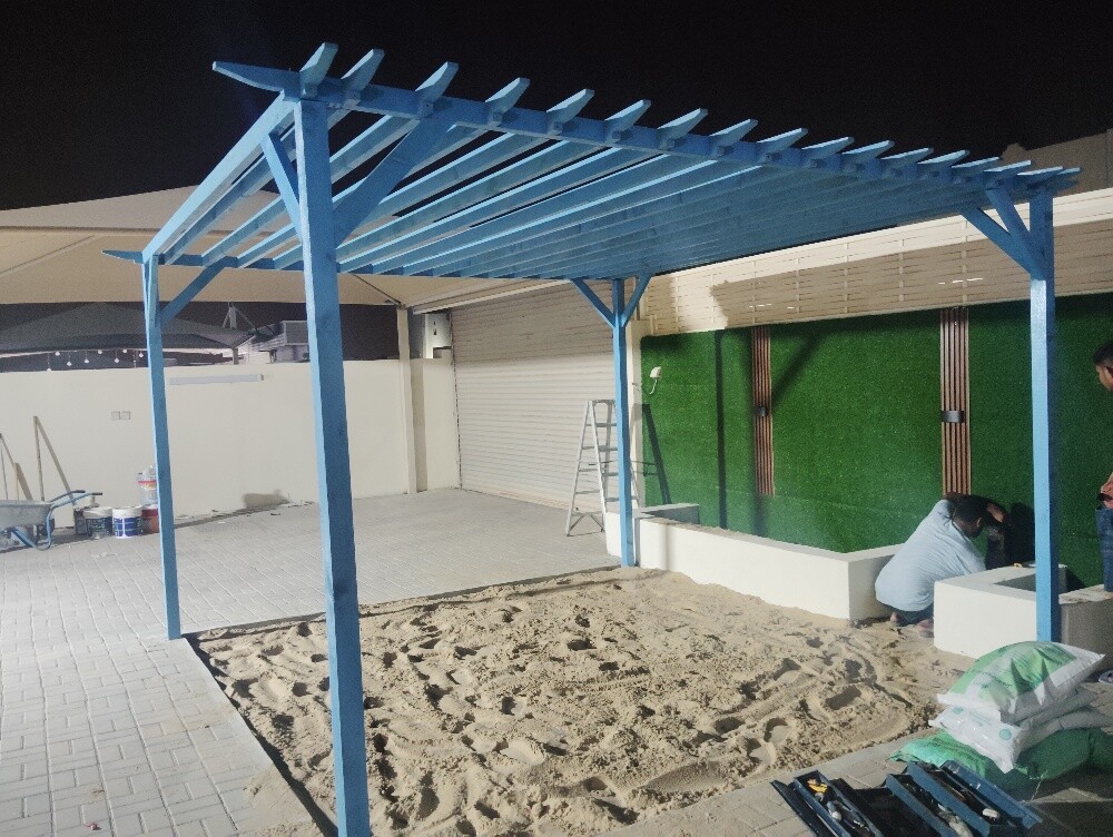 Outdoor wooden pergola work - 9