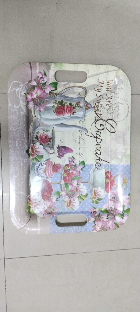 Floral Serving Tray with Handles - 1